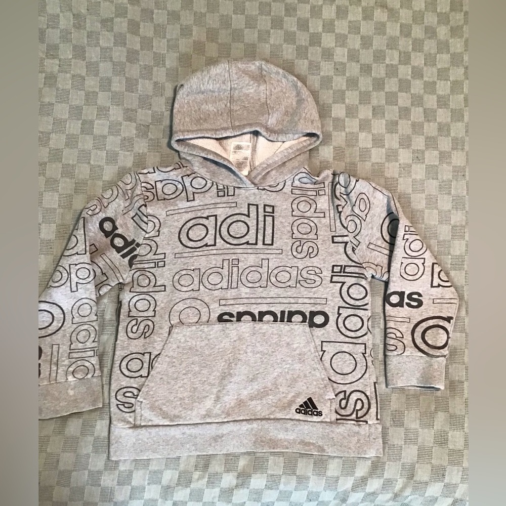Adidas Boy's Graphic Logo Long Sleeve Hoodie Grey Size 10/12 (Medium)